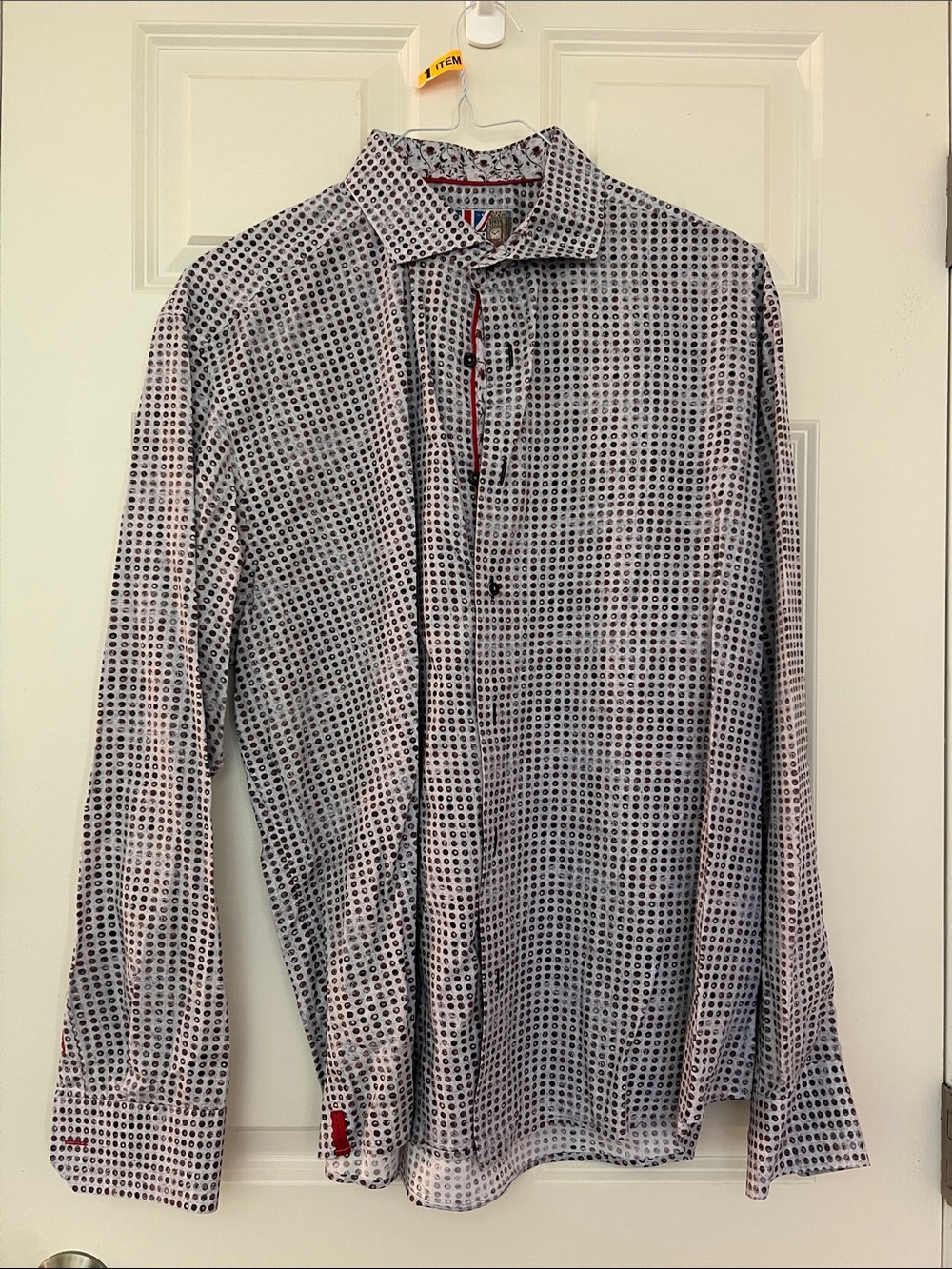 7 Downie St. Couture Men's White Patterned Long-Sleeve Button-Up Shirt